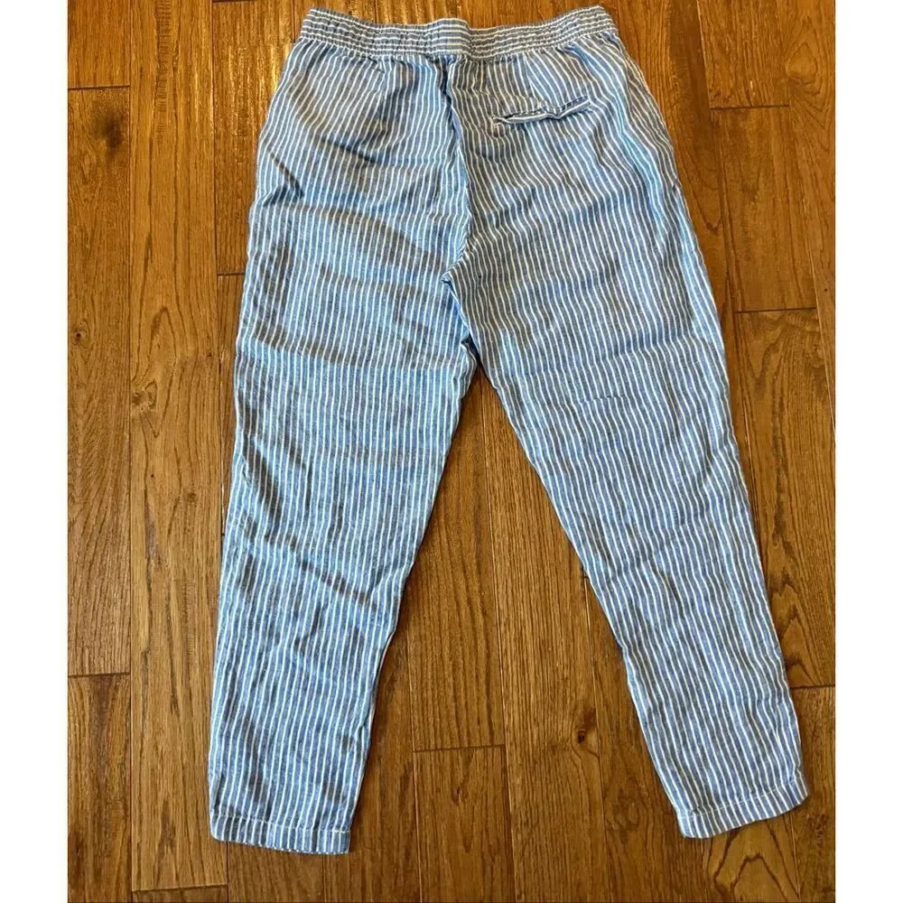 H&M NWOT blue striped linen drawstring pant size 8